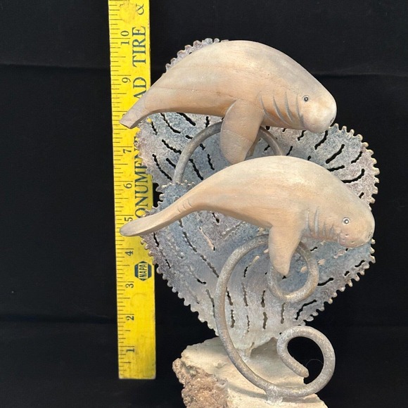 Coastal Decor "Wooden Manatee w/Metal accents on Stone base" Mixed Media - Picture 8 of 12